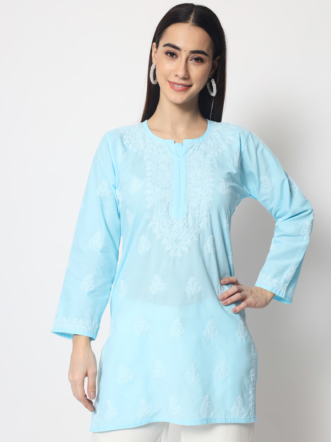 Women Hand Embroidered Chikankari Cotton Kurti PC3602