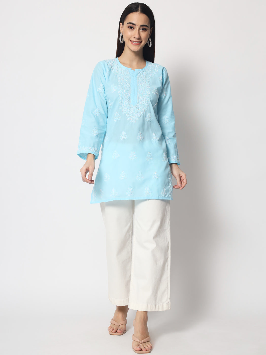 Women Hand Embroidered Chikankari Cotton Kurti PC3602