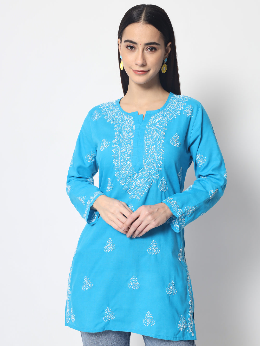 Women Hand Embroidered Chikankari Cotton Kurti PC3602