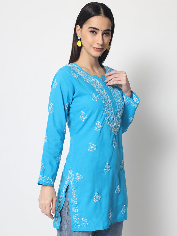 Women Hand Embroidered Chikankari Cotton Kurti PC3602