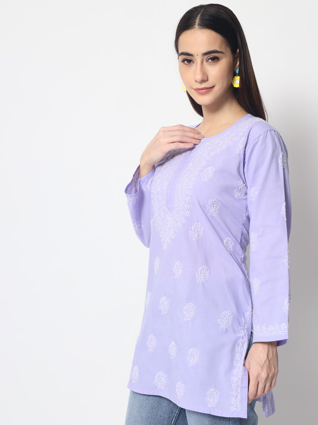 Women Hand Embroidered Chikankari Cotton Kurti PC3602