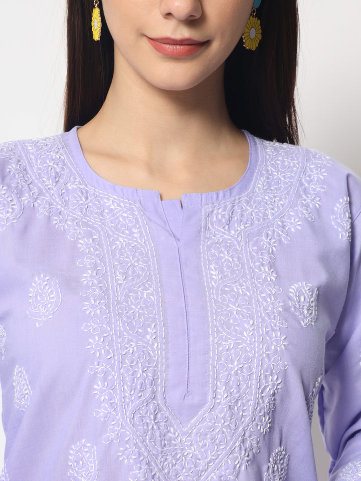 Women Hand Embroidered Chikankari Cotton Kurti PC3602