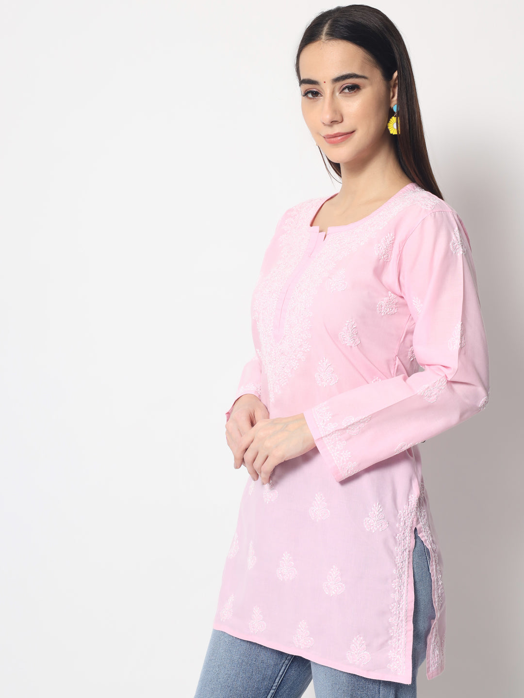 Women Hand Embroidered Chikankari Cotton Kurti PC3602