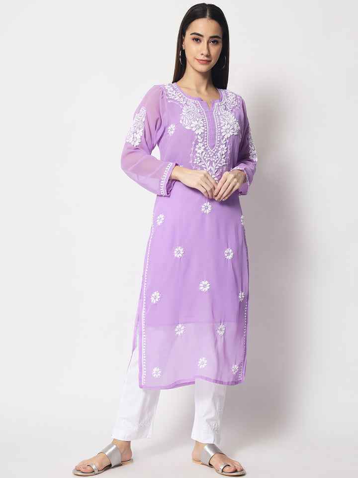 Hand Embroidered Georgette Straight Kurta With Matching Slip-PC3512