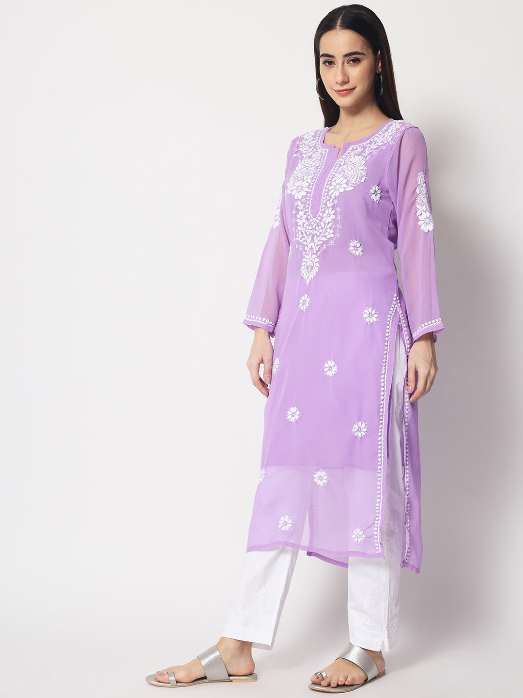 Hand Embroidered Georgette Straight Kurta With Matching Slip-PC3512