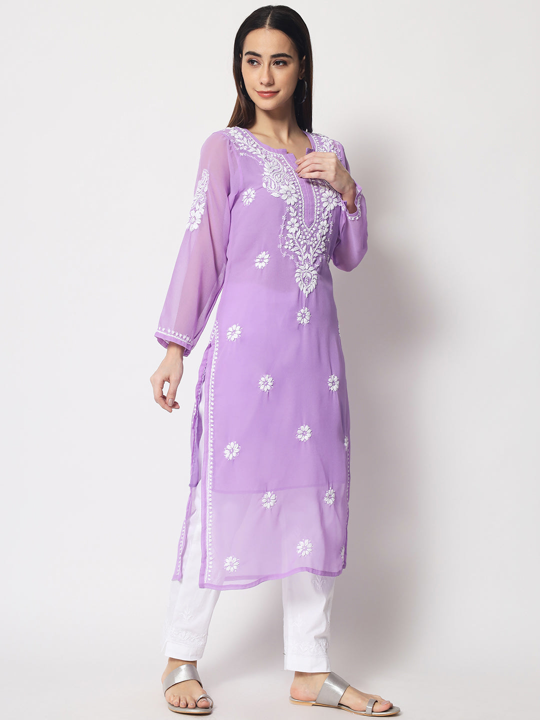 Hand Embroidered Georgette Straight Kurta With Matching Slip-PC3512