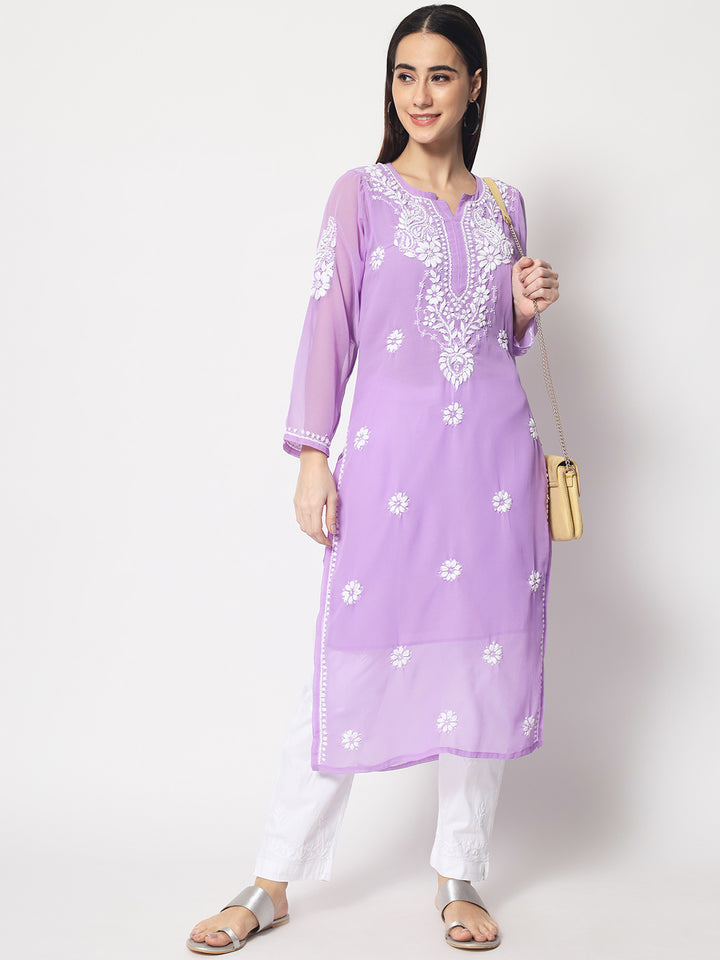 Hand Embroidered Georgette Straight Kurta With Matching Slip-PC3512