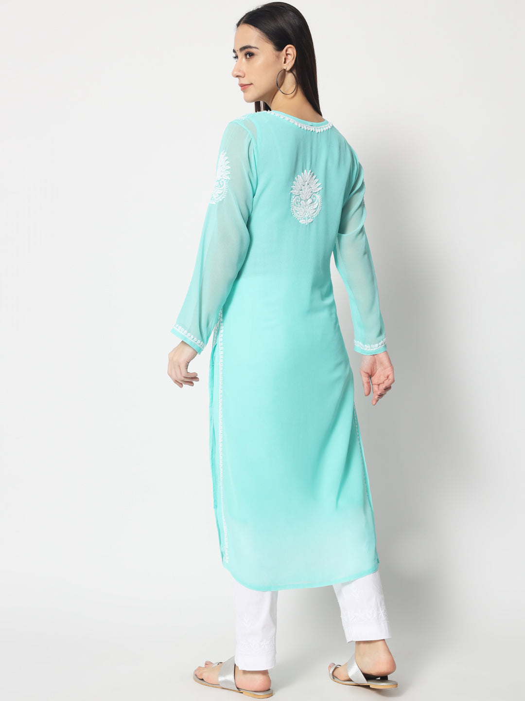 Hand Embroidered Georgette Straight Kurta With Matching Slip-PC3512