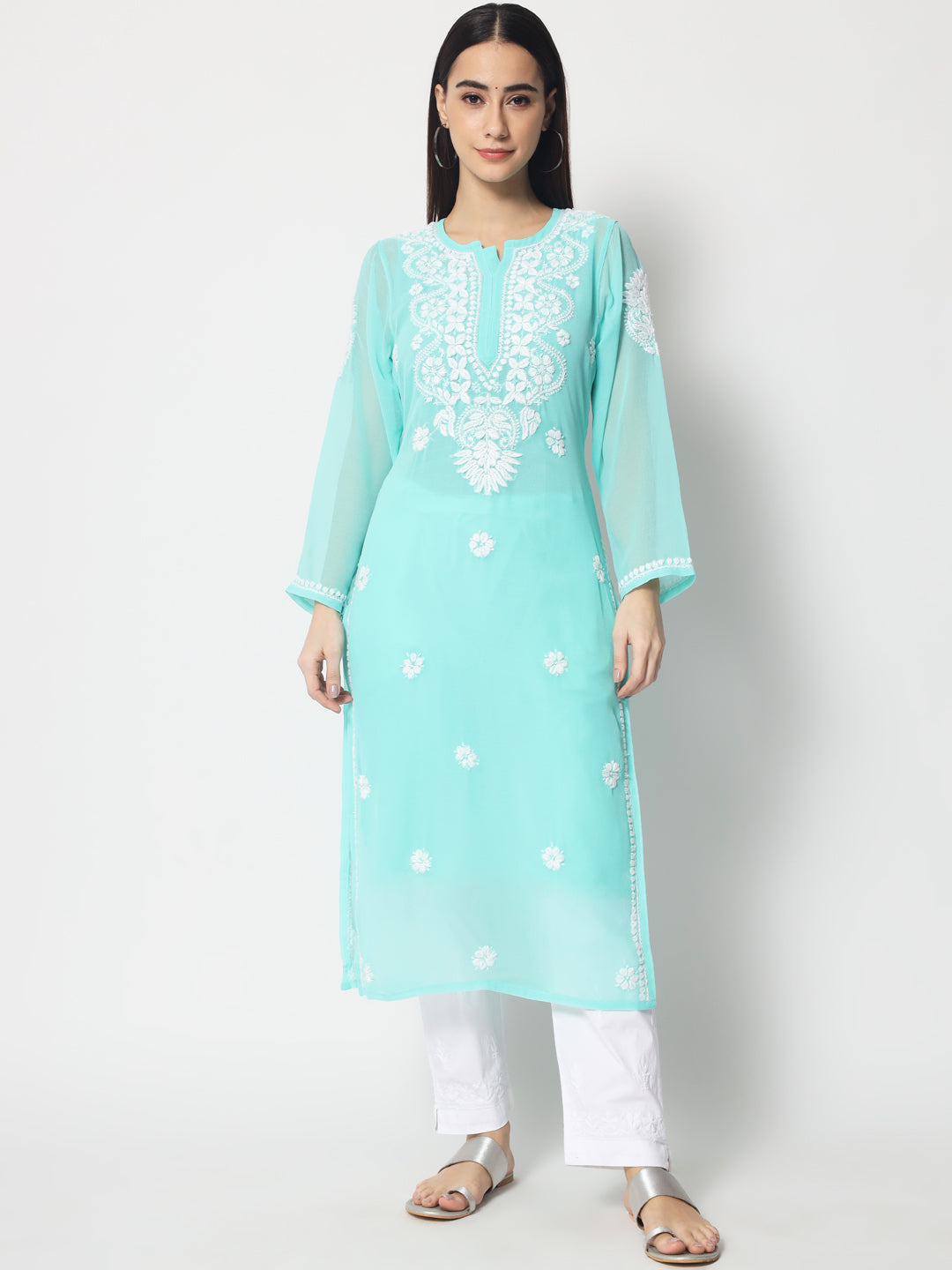 Hand Embroidered Georgette Straight Kurta With Matching Slip-PC3512