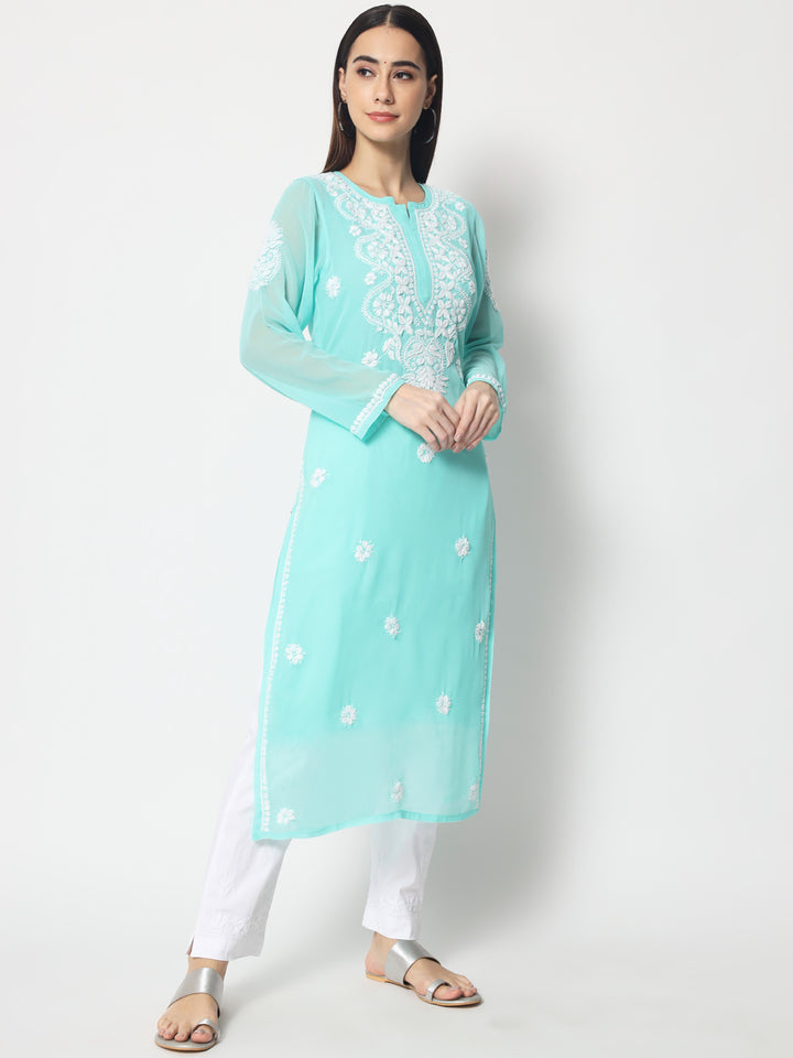 Hand Embroidered Georgette Straight Kurta With Matching Slip-PC3512