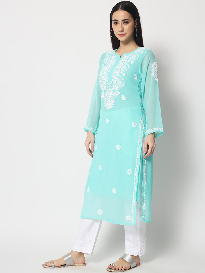 Hand Embroidered Georgette Straight Kurta With Matching Slip-PC3512