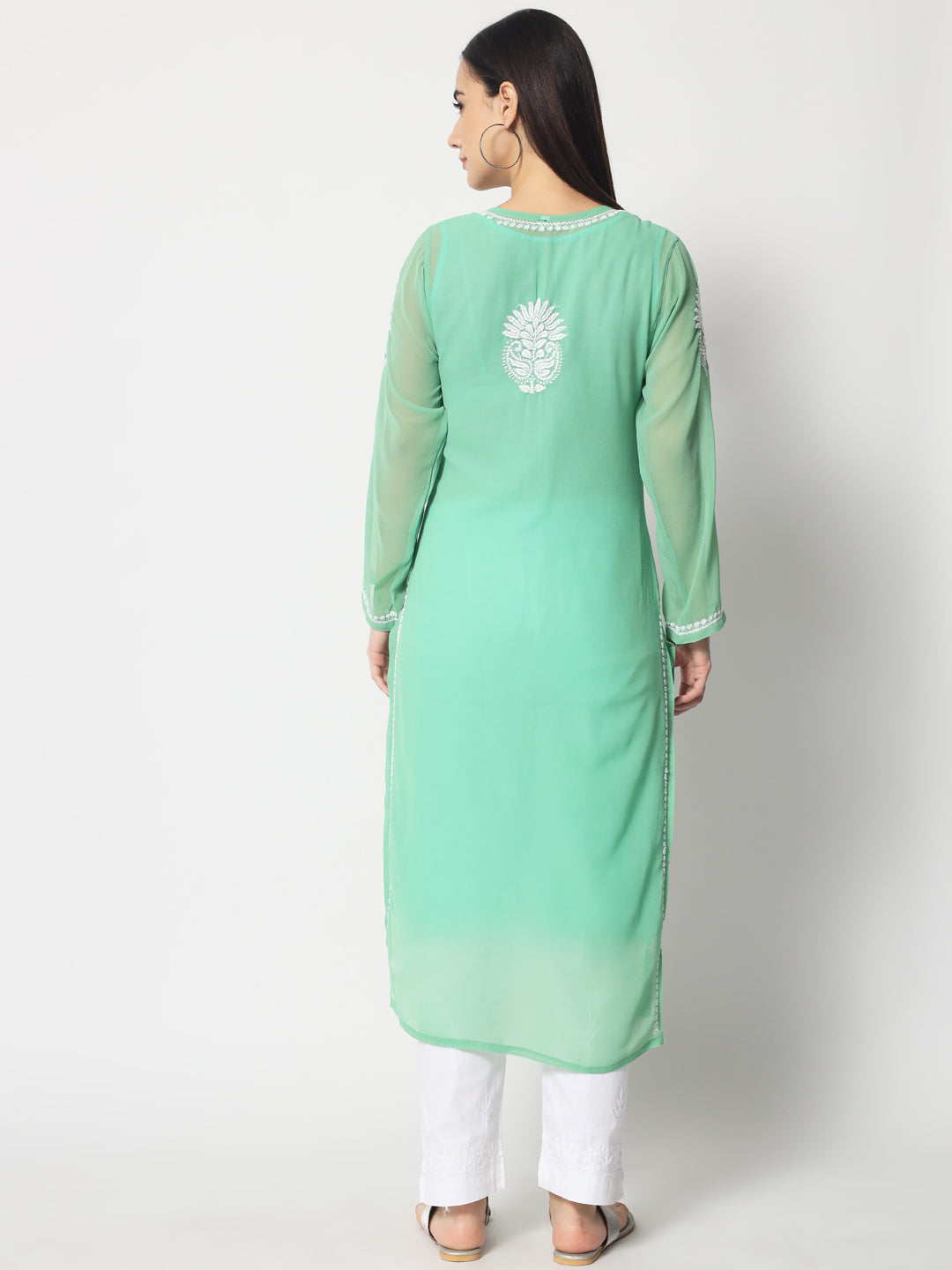 Hand Embroidered Georgette Straight Kurta With Matching Slip-PC3512