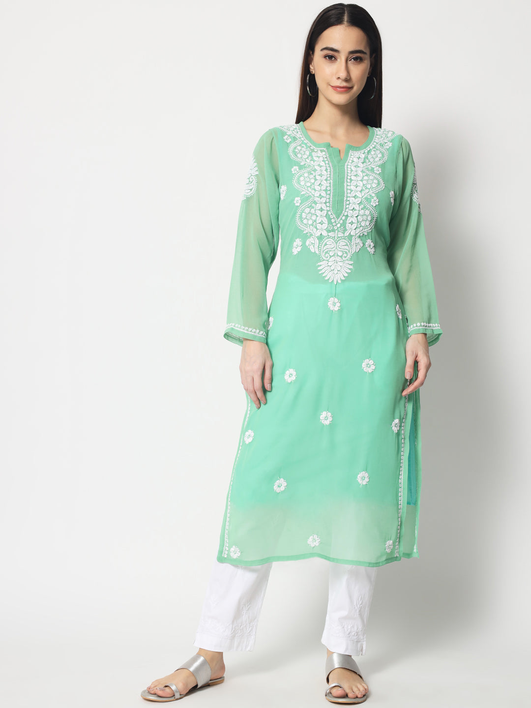 Hand Embroidered Georgette Straight Kurta With Matching Slip-PC3512