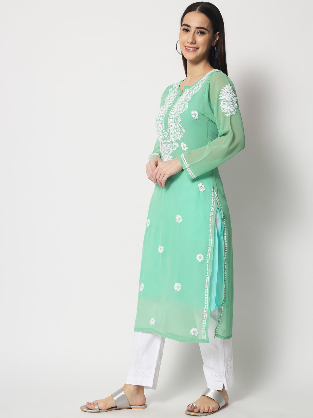 Hand Embroidered Georgette Straight Kurta With Matching Slip-PC3512