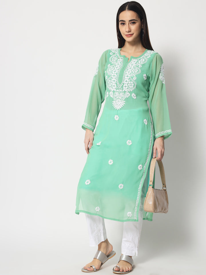 Hand Embroidered Georgette Straight Kurta With Matching Slip-PC3512