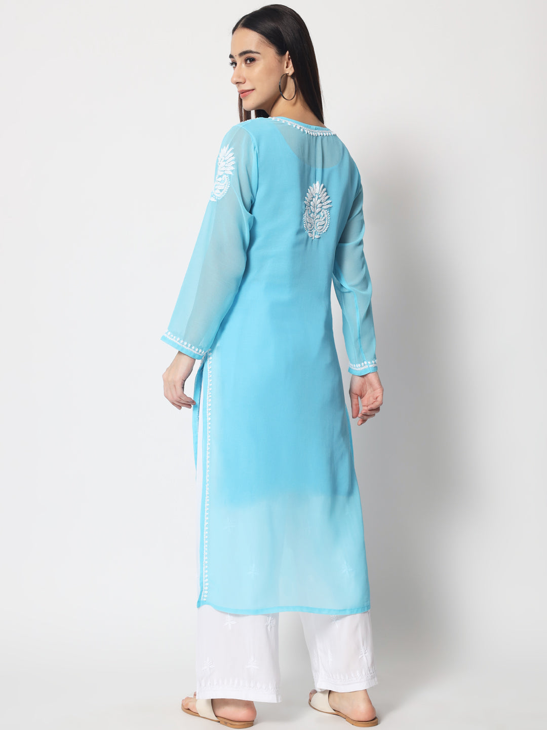 Hand Embroidered Georgette Straight Kurta With Matching Slip-PC3512