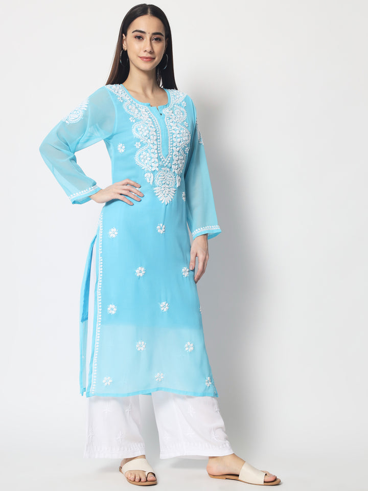 Hand Embroidered Georgette Straight Kurta With Matching Slip-PC3512