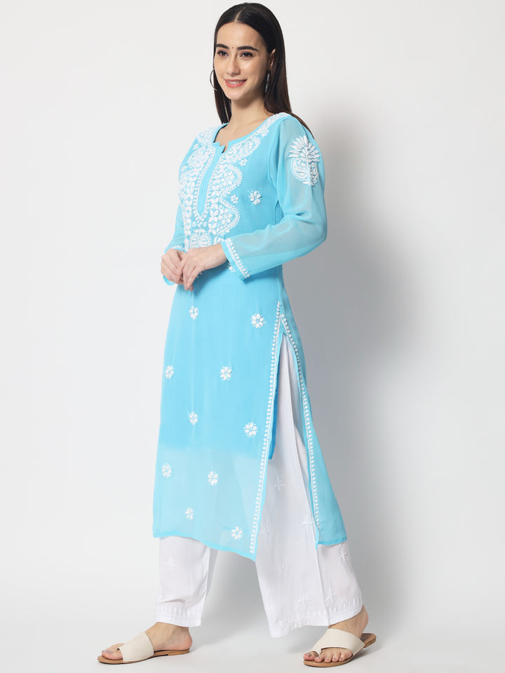 Hand Embroidered Georgette Straight Kurta With Matching Slip-PC3512