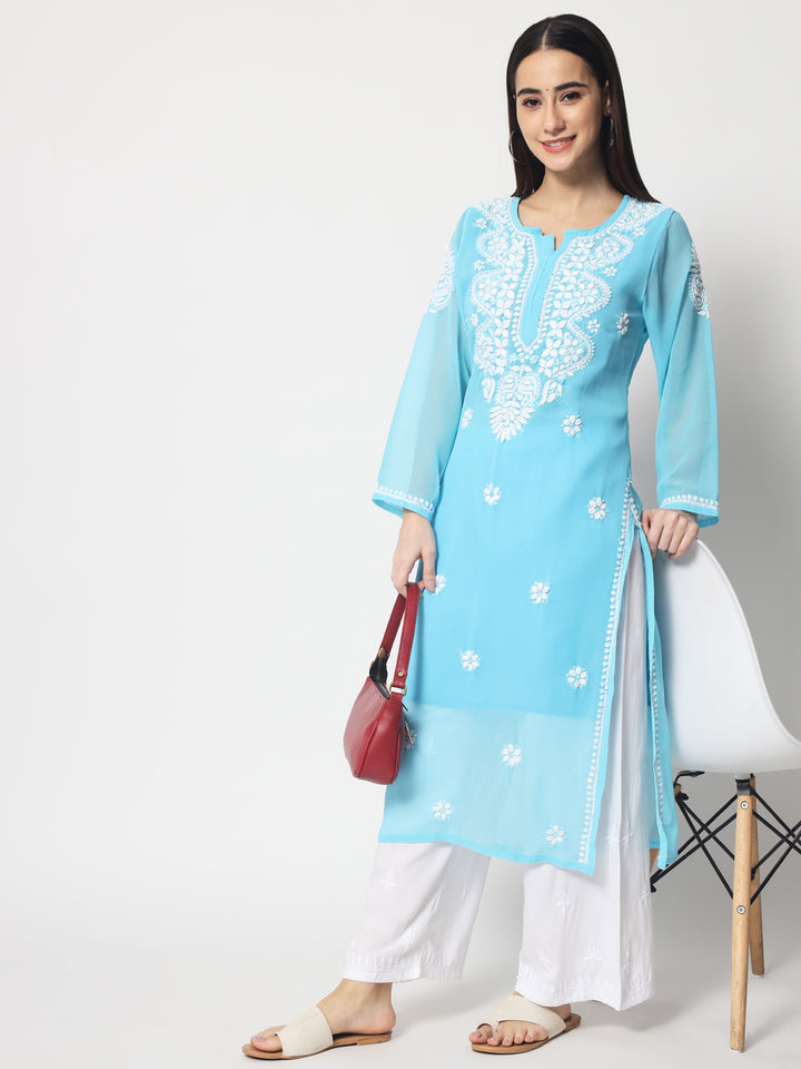 Hand Embroidered Georgette Straight Kurta With Matching Slip-PC3512