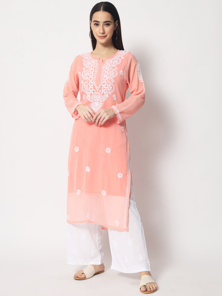 Hand Embroidered Georgette Straight Kurta With Matching Slip-PC3512