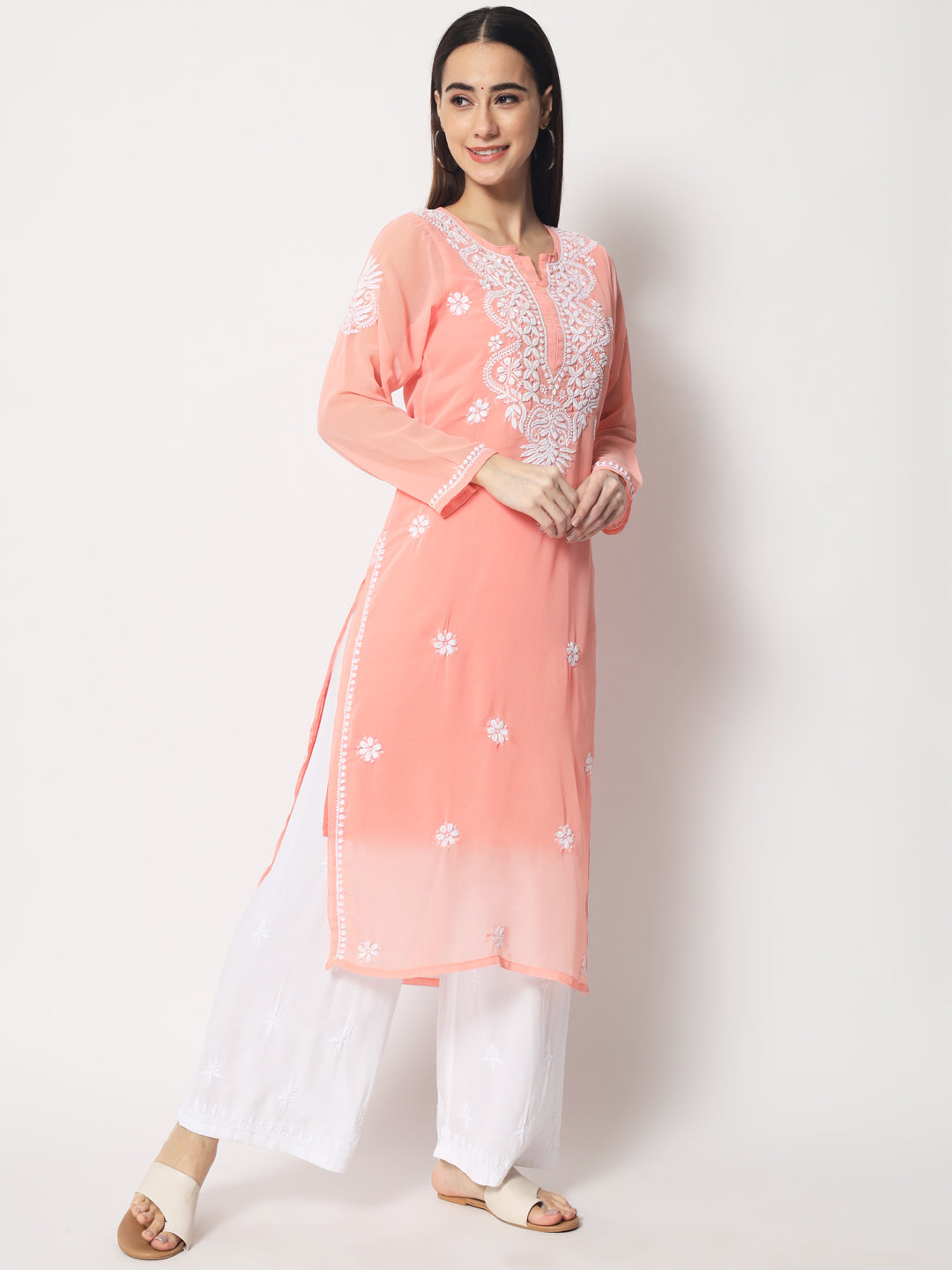 Hand Embroidered Georgette Straight Kurta With Matching Slip-PC3512