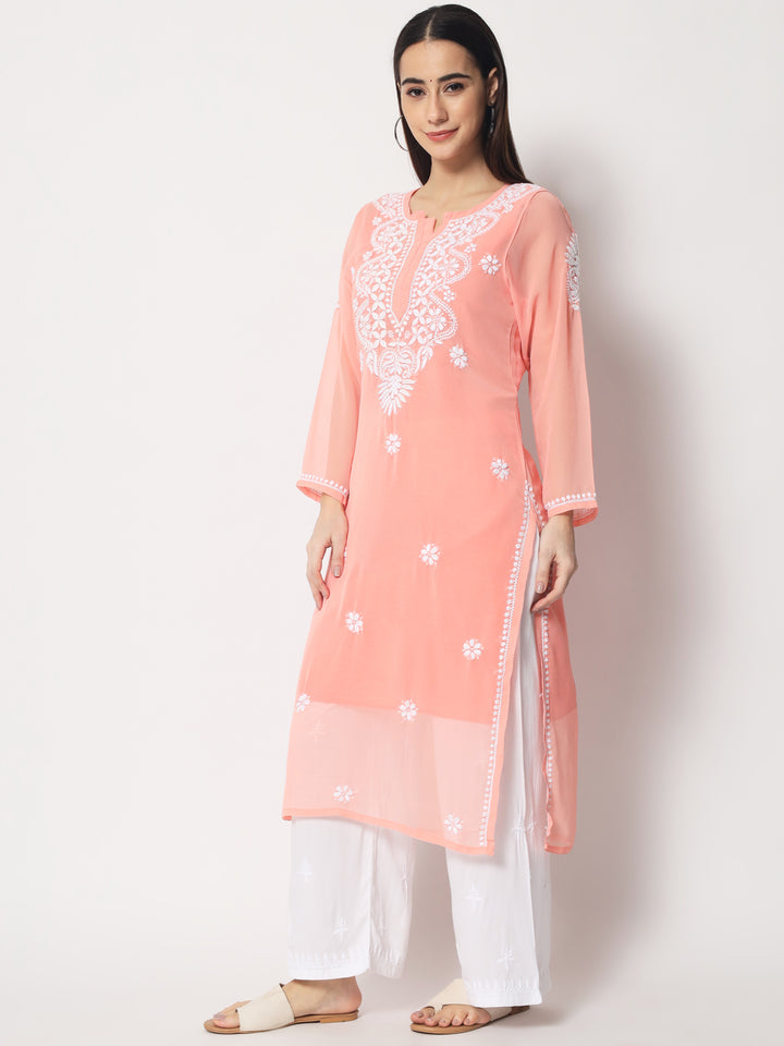 Hand Embroidered Georgette Straight Kurta With Matching Slip-PC3512