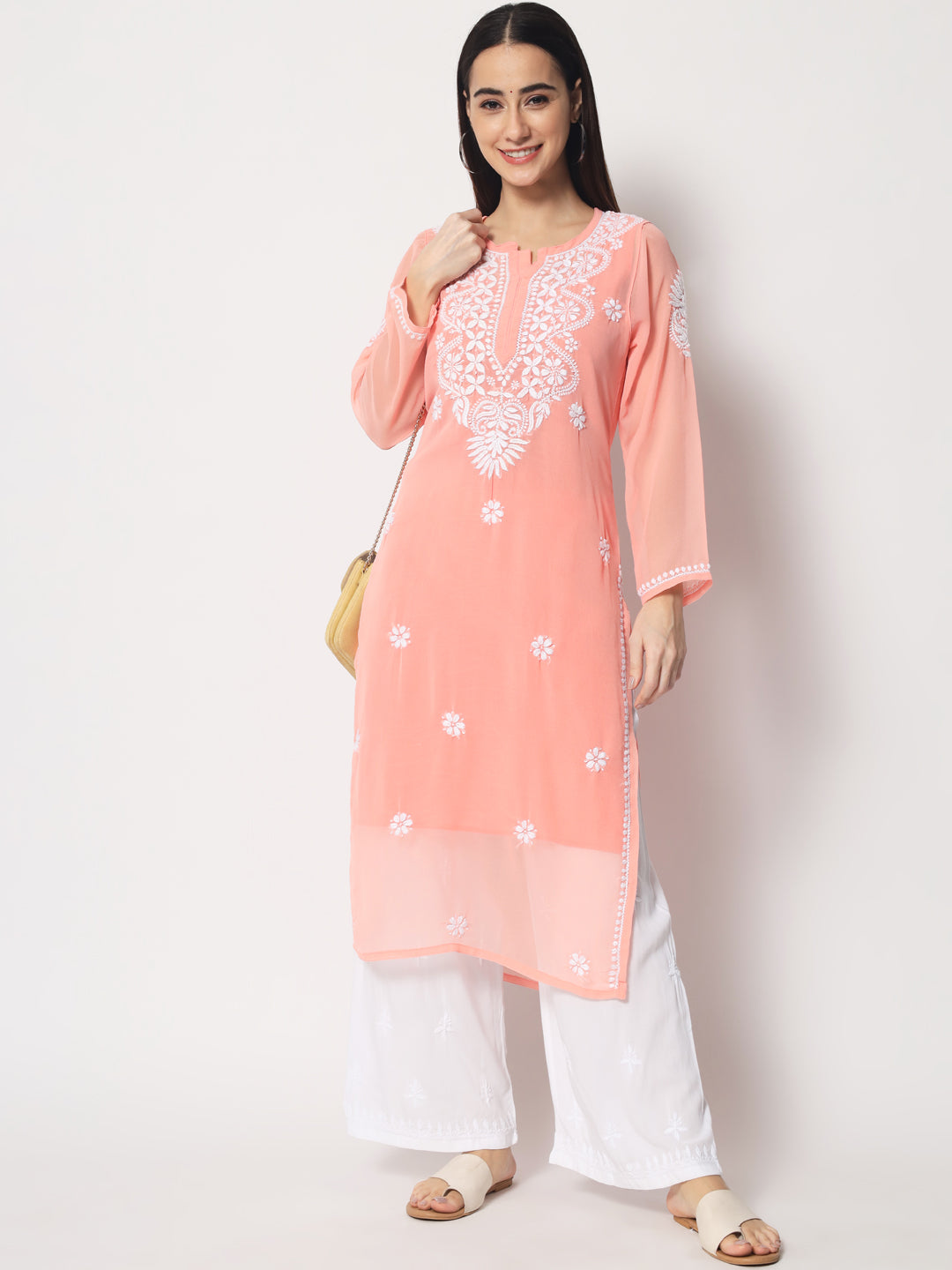 Hand Embroidered Georgette Straight Kurta With Matching Slip-PC3512