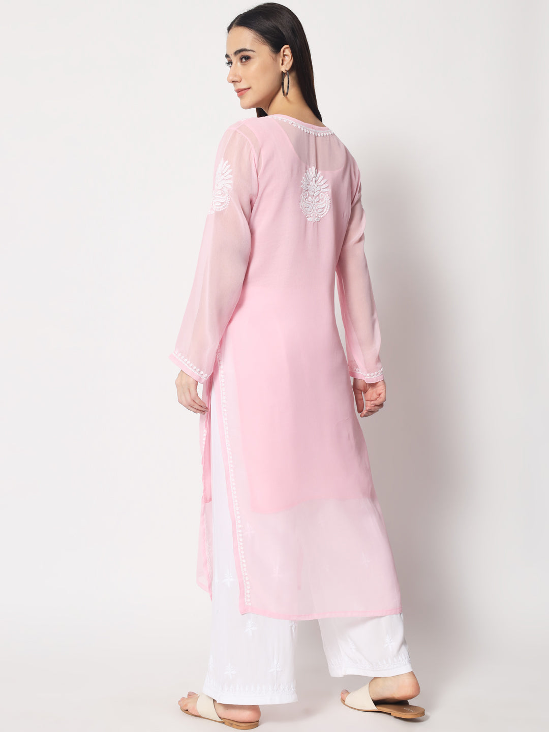 Hand Embroidered Georgette Straight Kurta With Matching Slip-PC3512