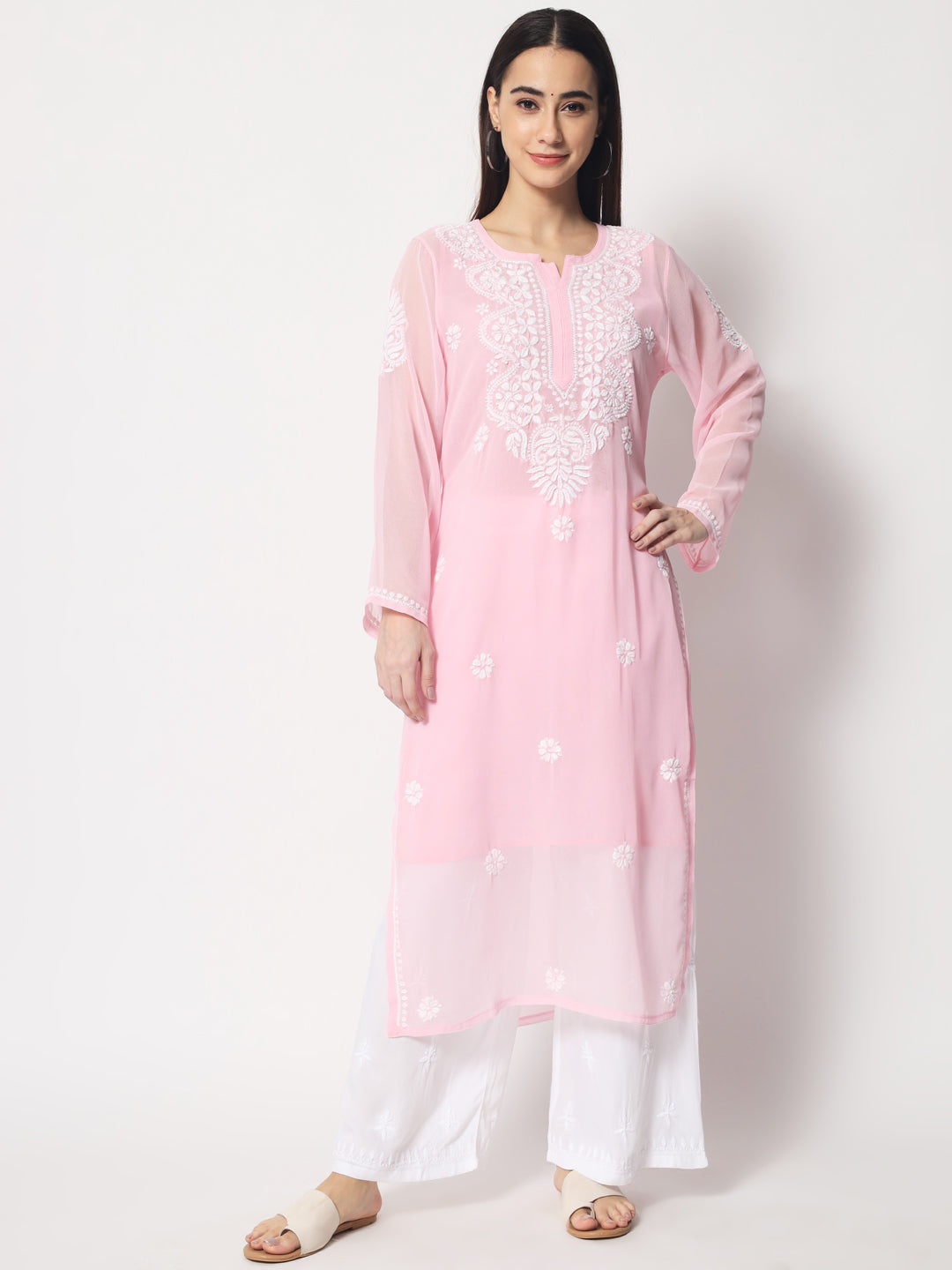 Hand Embroidered Georgette Straight Kurta With Matching Slip-PC3512