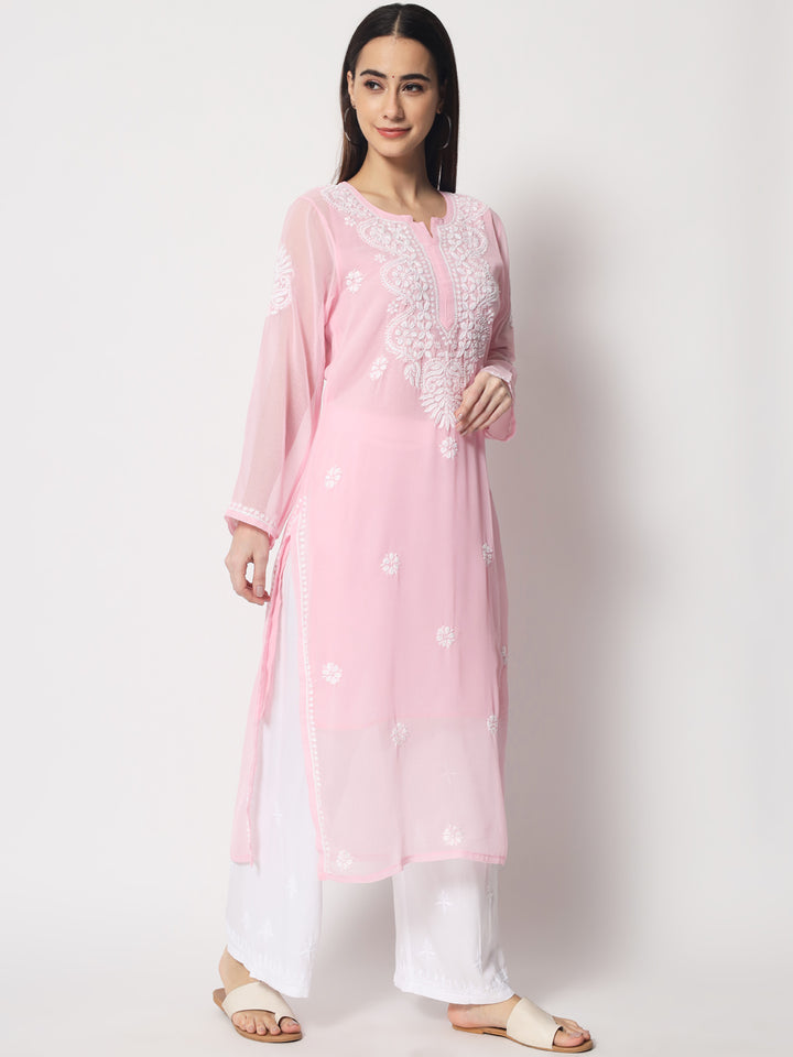 Hand Embroidered Georgette Straight Kurta With Matching Slip-PC3512