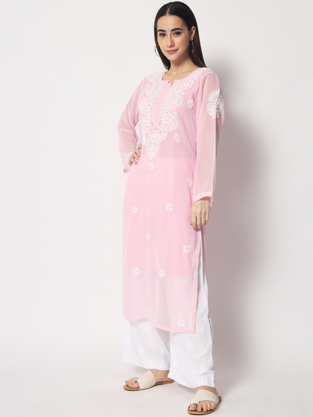 Hand Embroidered Georgette Straight Kurta With Matching Slip-PC3512