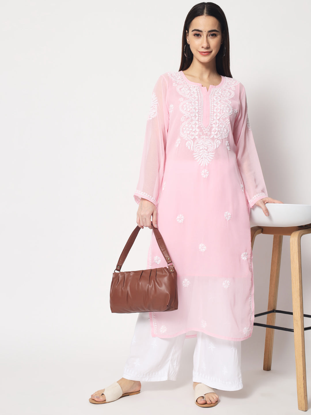 Hand Embroidered Georgette Straight Kurta With Matching Slip-PC3512