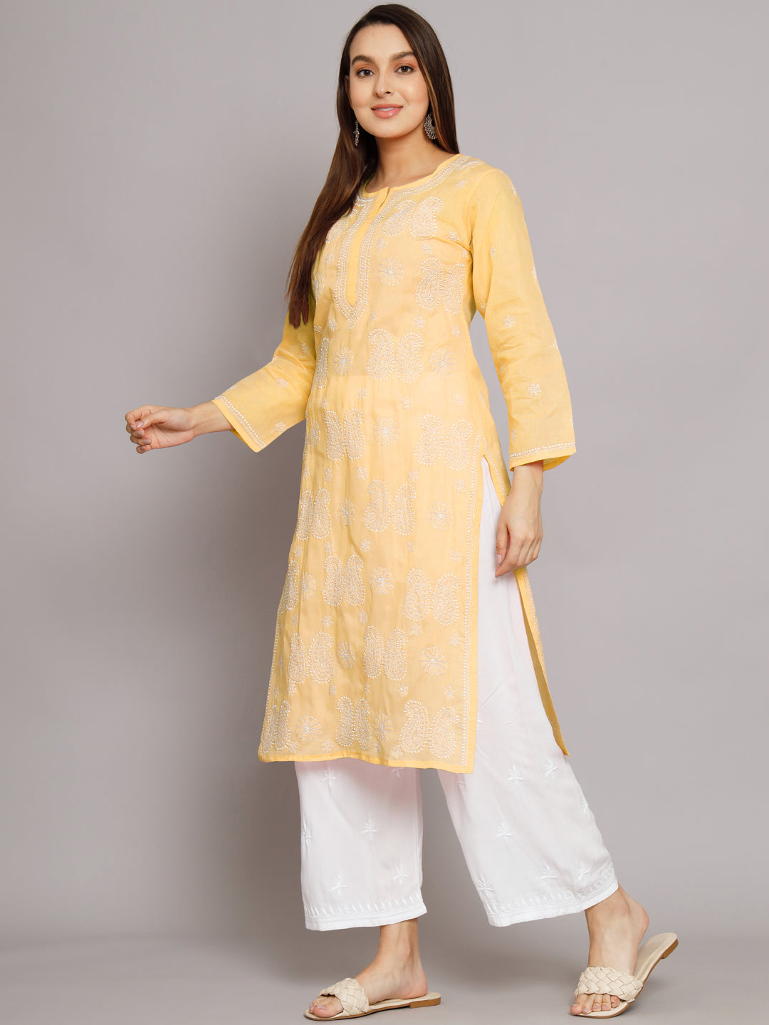 Hand Embroidered Chikankari Cotton Straight Kurta- PC3495