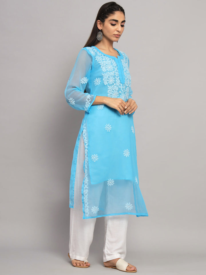 Hand Embroidered Chikankari Georgette straight Kurta- PC3609