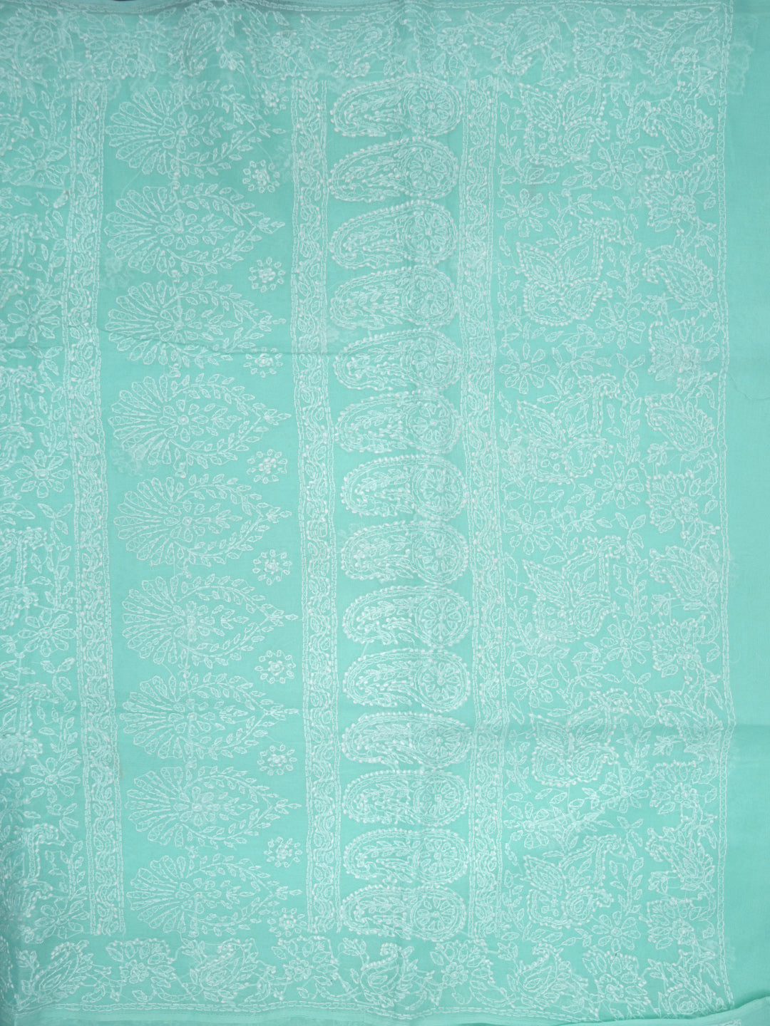 Hand Embroidered Chikankari Cotton Saree PCSAR02 Seagreen