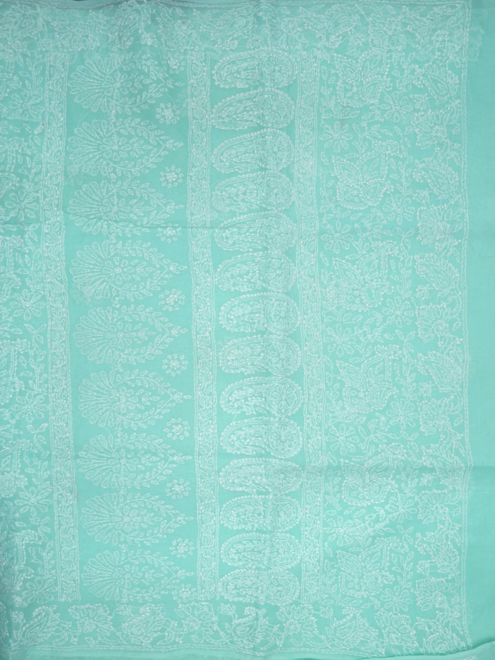 Hand Embroidered Chikankari Cotton Saree PCSAR02 Seagreen