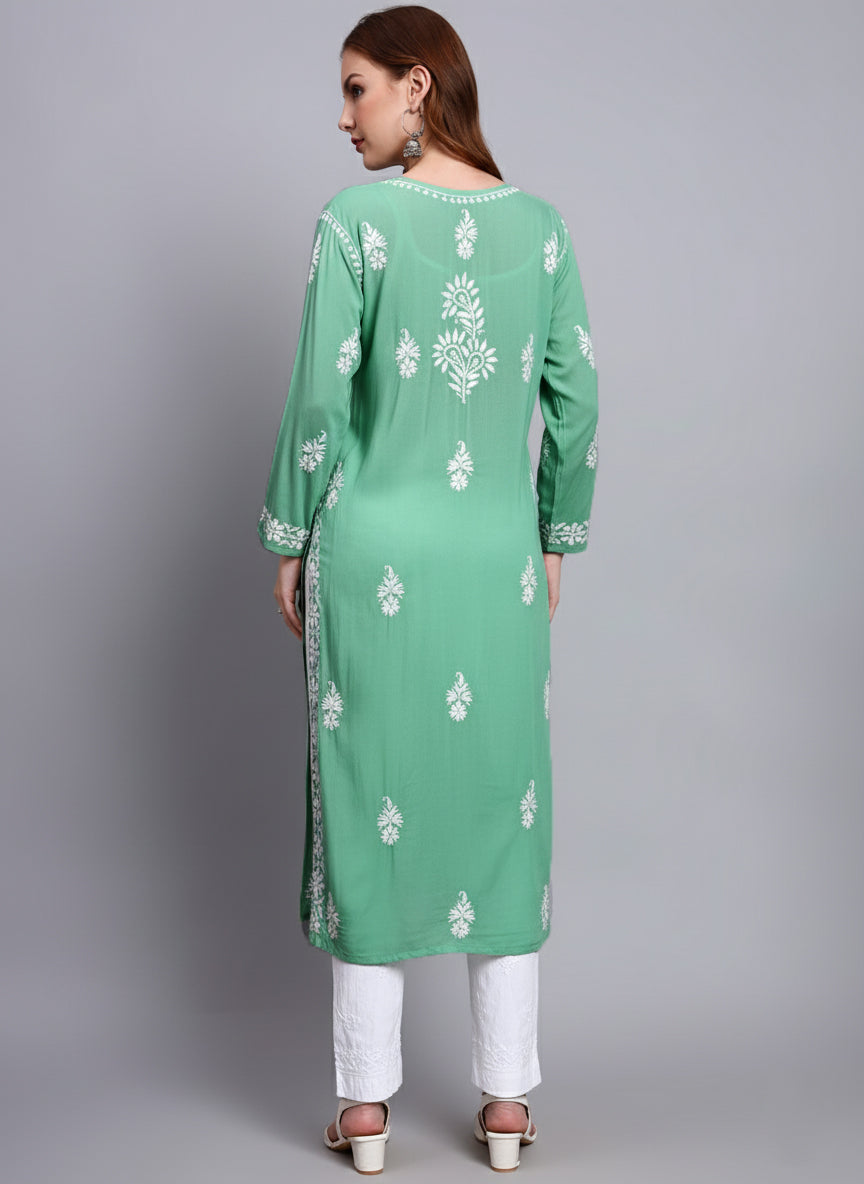 Hand Embroidered Chikankari Modal Straight Kurta- PC4042