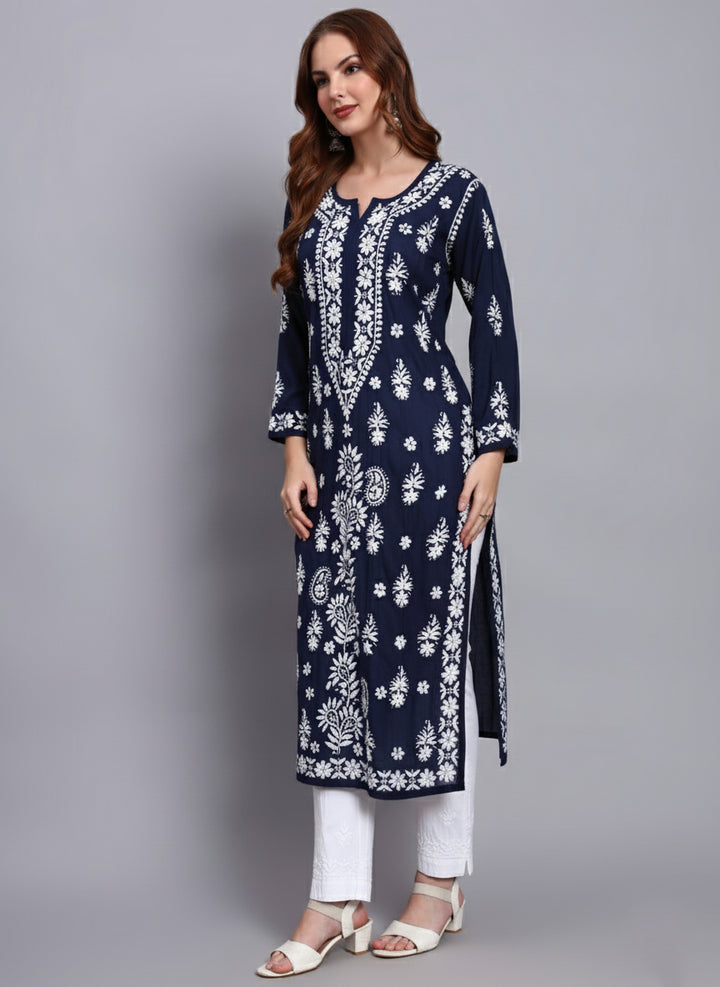 Hand Embroidered Chikankari Modal Straight Kurta- PC4042