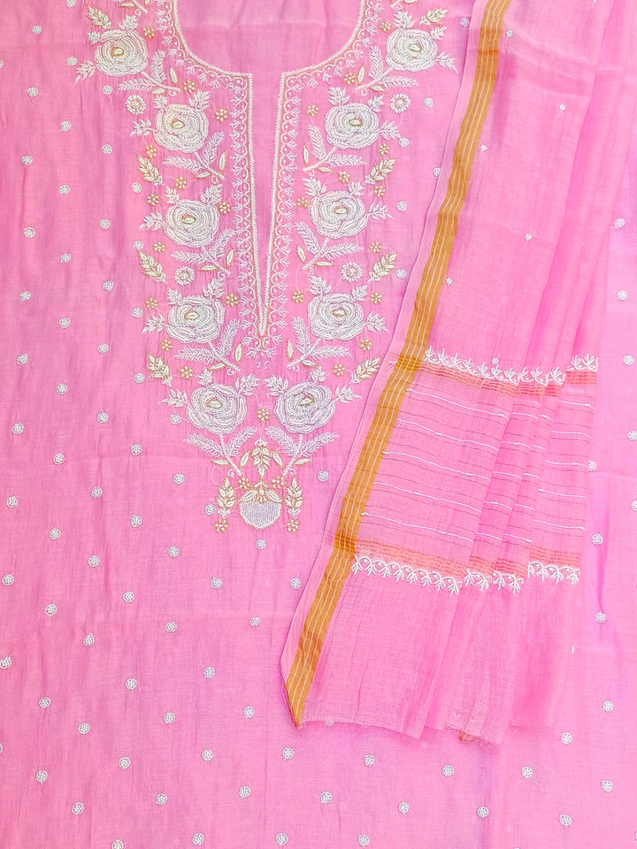 Women Hand Embroidered Chanderi Chikankari Dress Material PCSCA85205FS-PINK