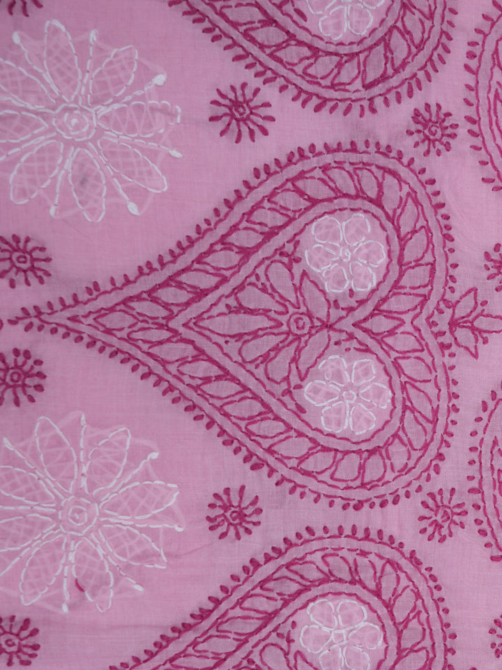 Hand Embroidered Chikankari Cotton Saree PCSAR01 Pink