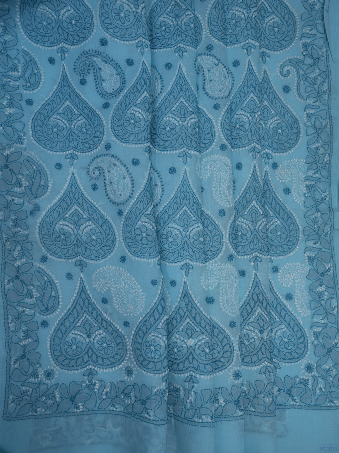 Hand Embroidered Chikankari Cotton Saree PCSAR01 Blue