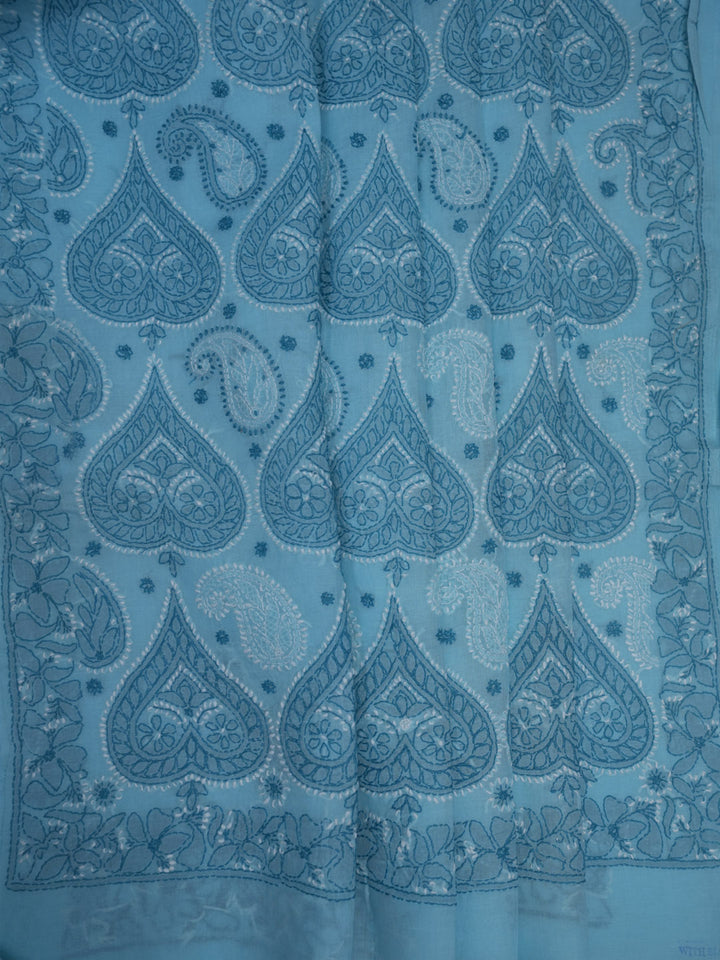 Hand Embroidered Chikankari Cotton Saree PCSAR01 Blue