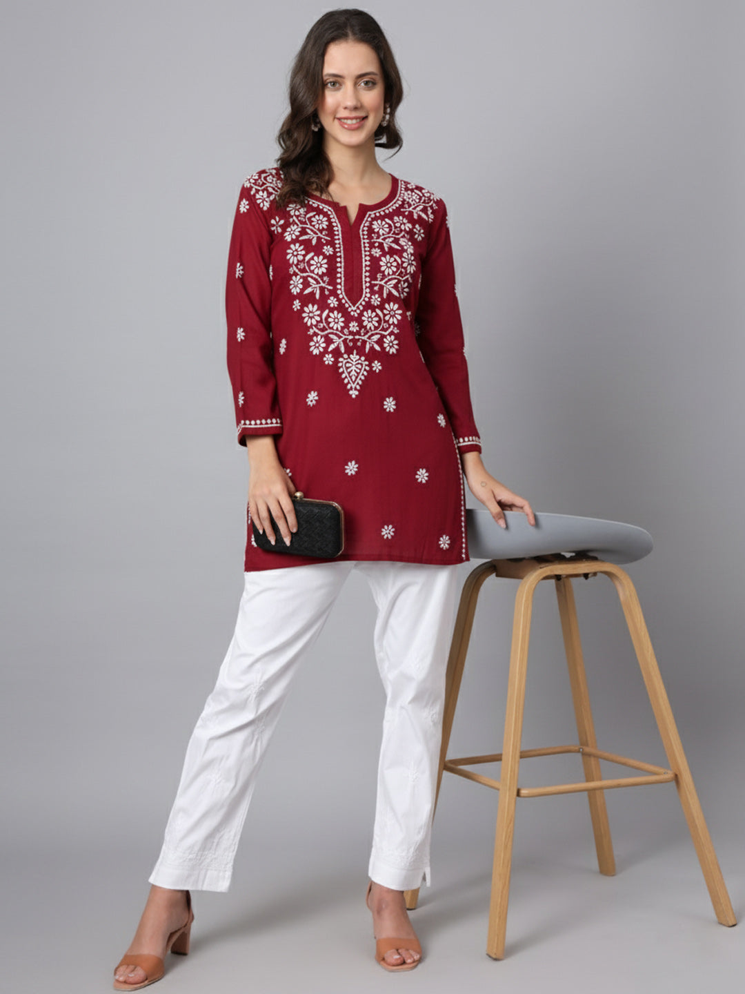 Women Hand Embroidered Chikankari Modal Kurti PC3611