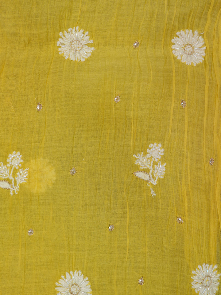 Women Hand Embroidered Chanderi Chikankari Dress Material PCSCA85201FS-YELLOW