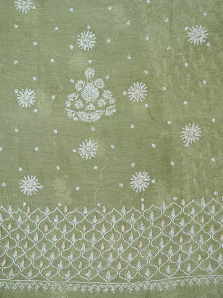 Women Hand Embroidered Chanderi Chikankari Dress Material PCSCA85203FS-PISTAGREEN
