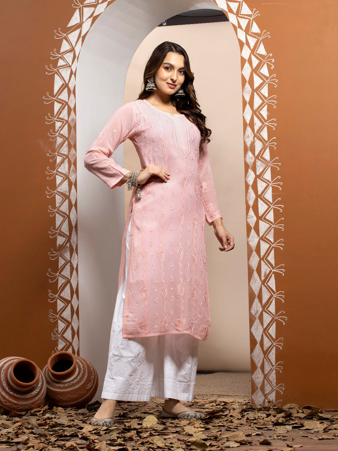 Hand Embroidered Chikankari Viscose Georgette Straight  Kurta- PC3640