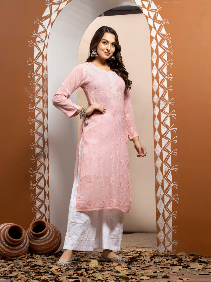 Hand Embroidered Chikankari Viscose Georgette Straight  Kurta- PC3640