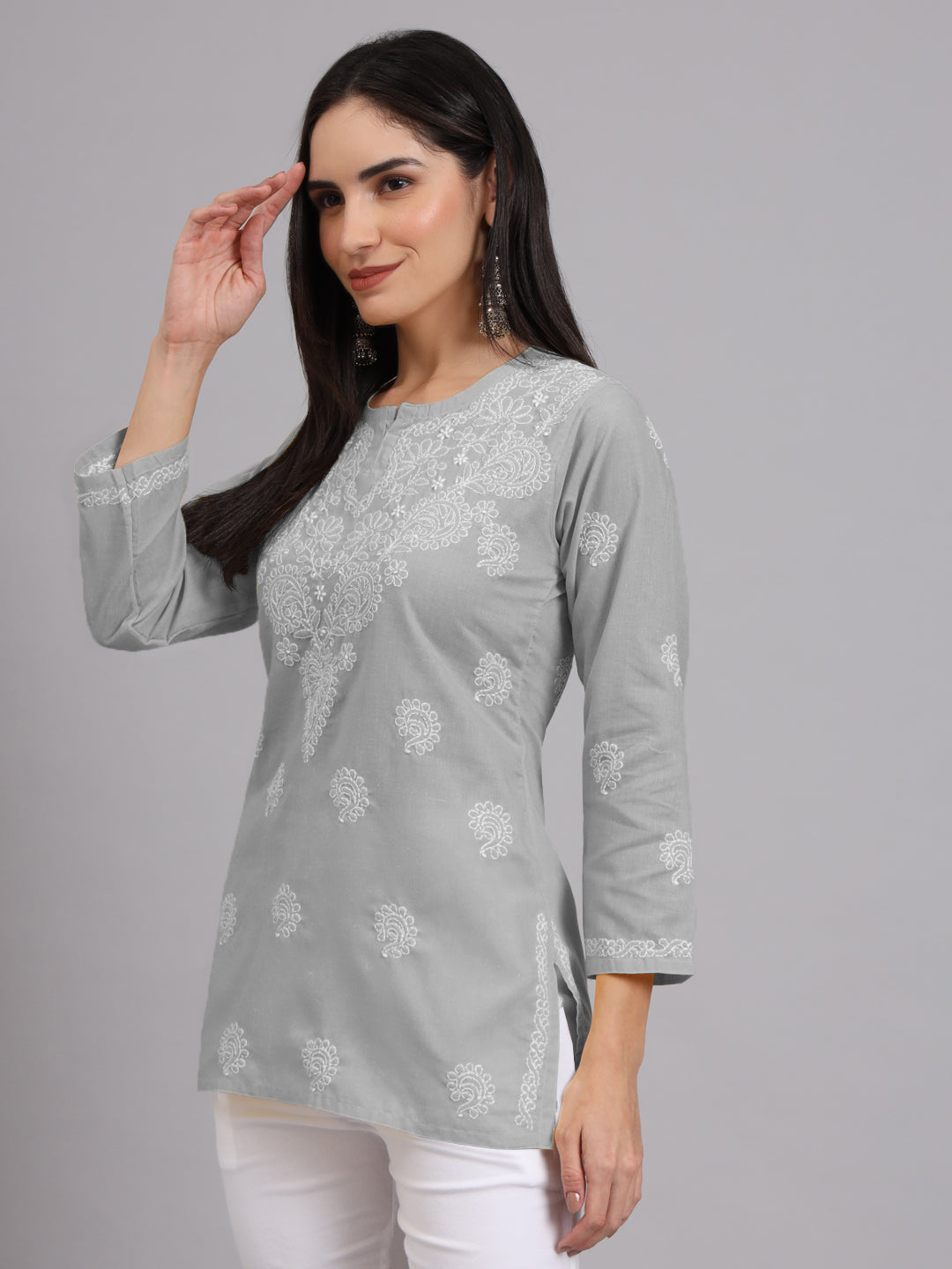 Women Hand Embroidered Lucknowi Chikankari Cotton Ethnic Motifs Kurti PC3998