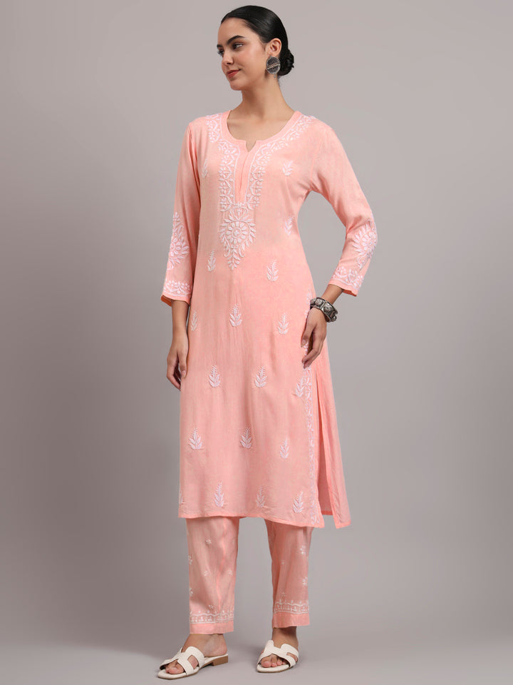 Women Hand Embroidered Chikankari Rayon kurta set PC4076KS