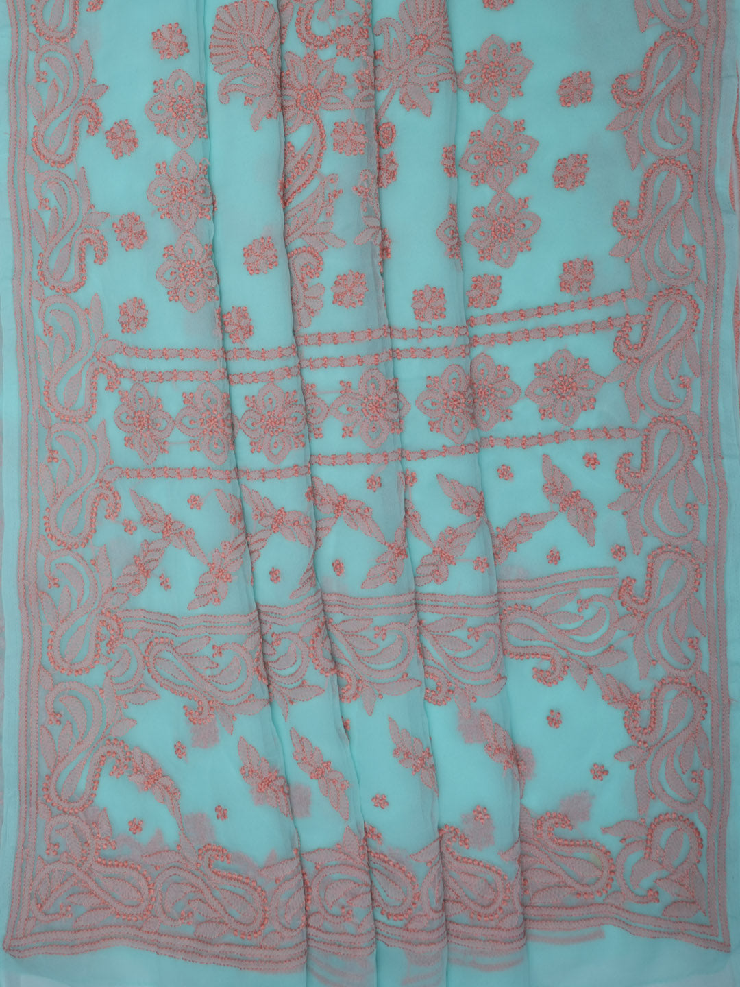 Hand Embroidered Chikankari Georgette Saree PCSAR03 Seagreen